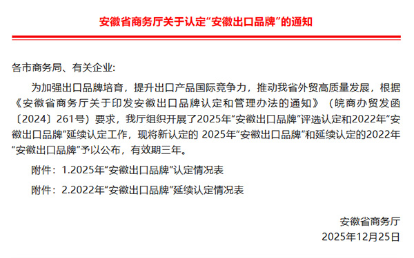 热烈庆祝安徽环瑞电伴热荣获“安徽出口品牌”
